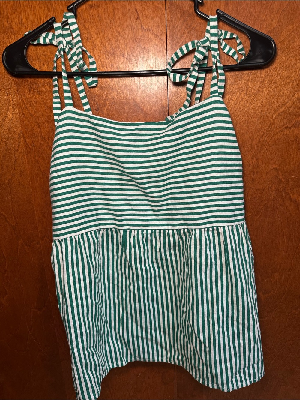Green and White Striped Tie‑Shoulder womens Tank Top